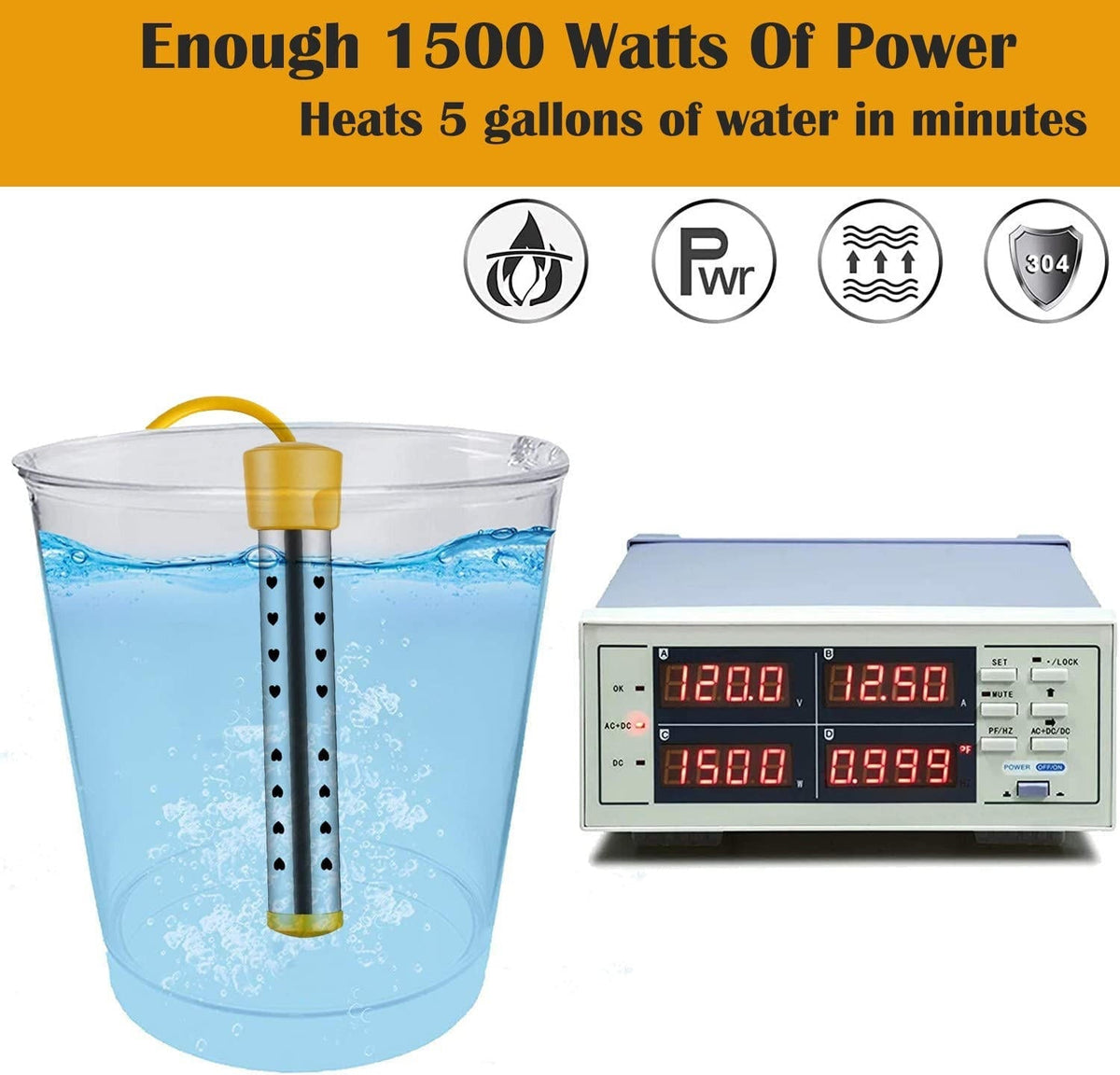 Belro immersion water heater for outdoor use, compact design ideal for heating water in home and garden settings.