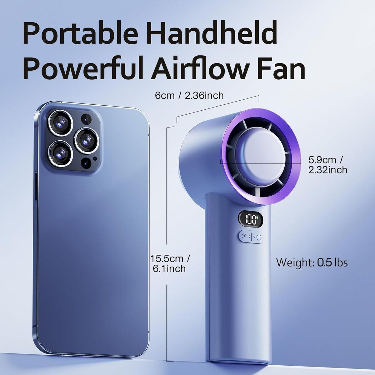 Belro portable handheld fan with adjustable blades, perfect for outdoor use, compact and lightweight for easy carrying.