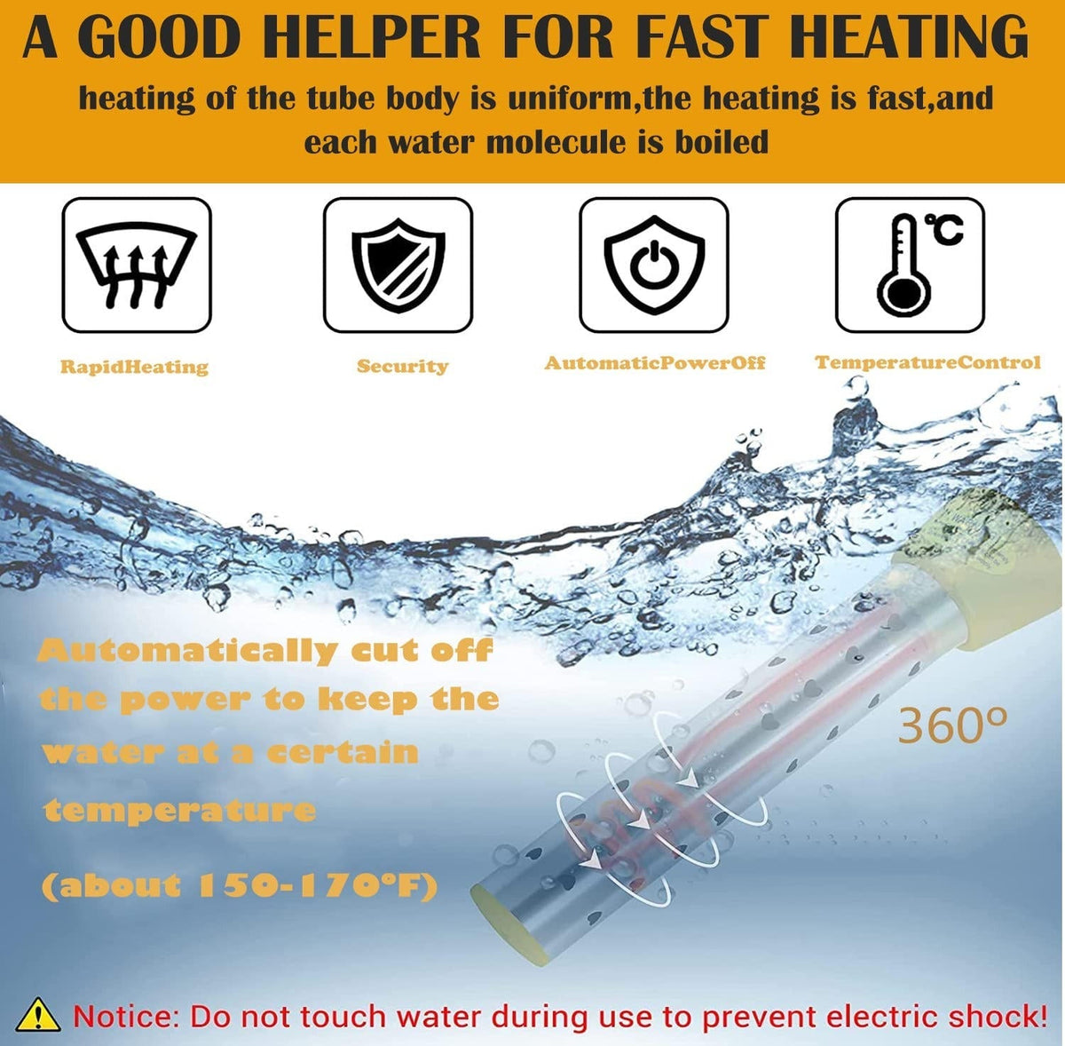 Belro immersion water heater for outdoor use, compact home and garden appliance with a heating element and safety features.