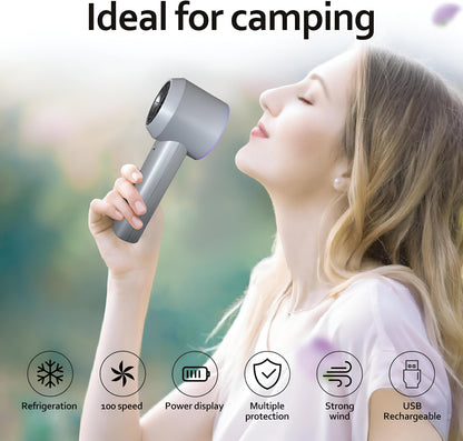 Belro portable handheld fan in black, with adjustable blades, ideal for outdoor use and cooling during outdoor activities.