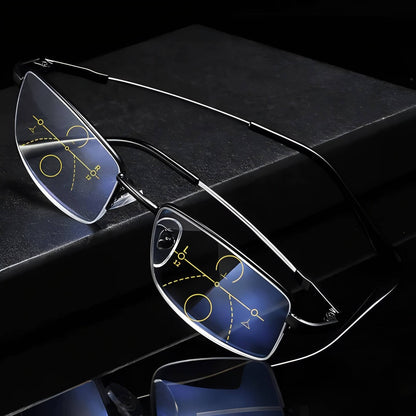 Belro Smart German Progressive Glasses for reading and distance, featuring multifocal intelligent eyewear with sleek design.