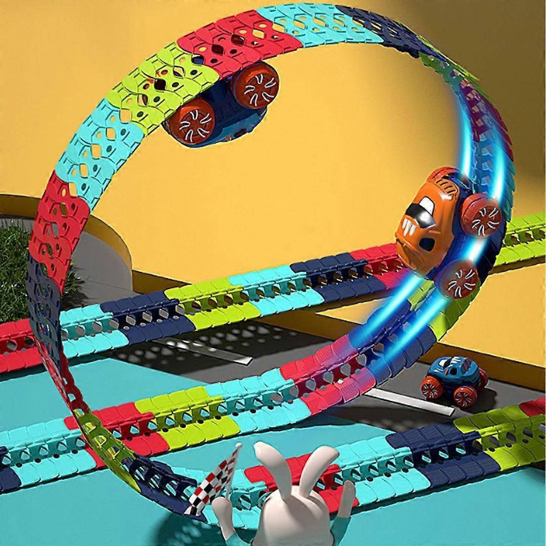 Belro Anti Gravity Race Track for Kids, automotive toy with colorful racing track and miniature cars in action.