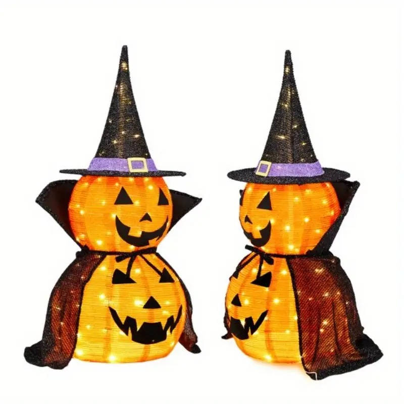 Two 3ft Halloween collapsible lighted pumpkins for indoor and outdoor garden decoration by Belro.