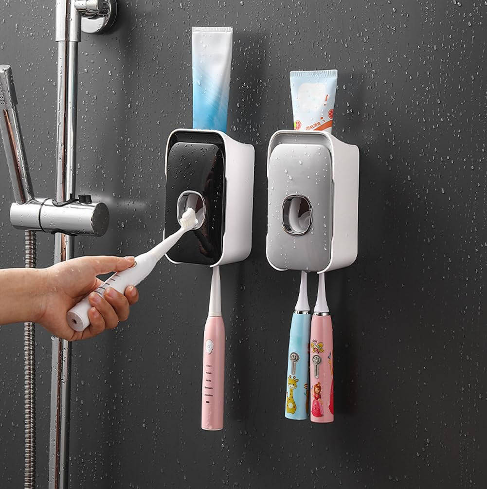 Wall-mounted Belro automatic toothpaste dispenser in white, designed for easy and hygienic oral care at home.
