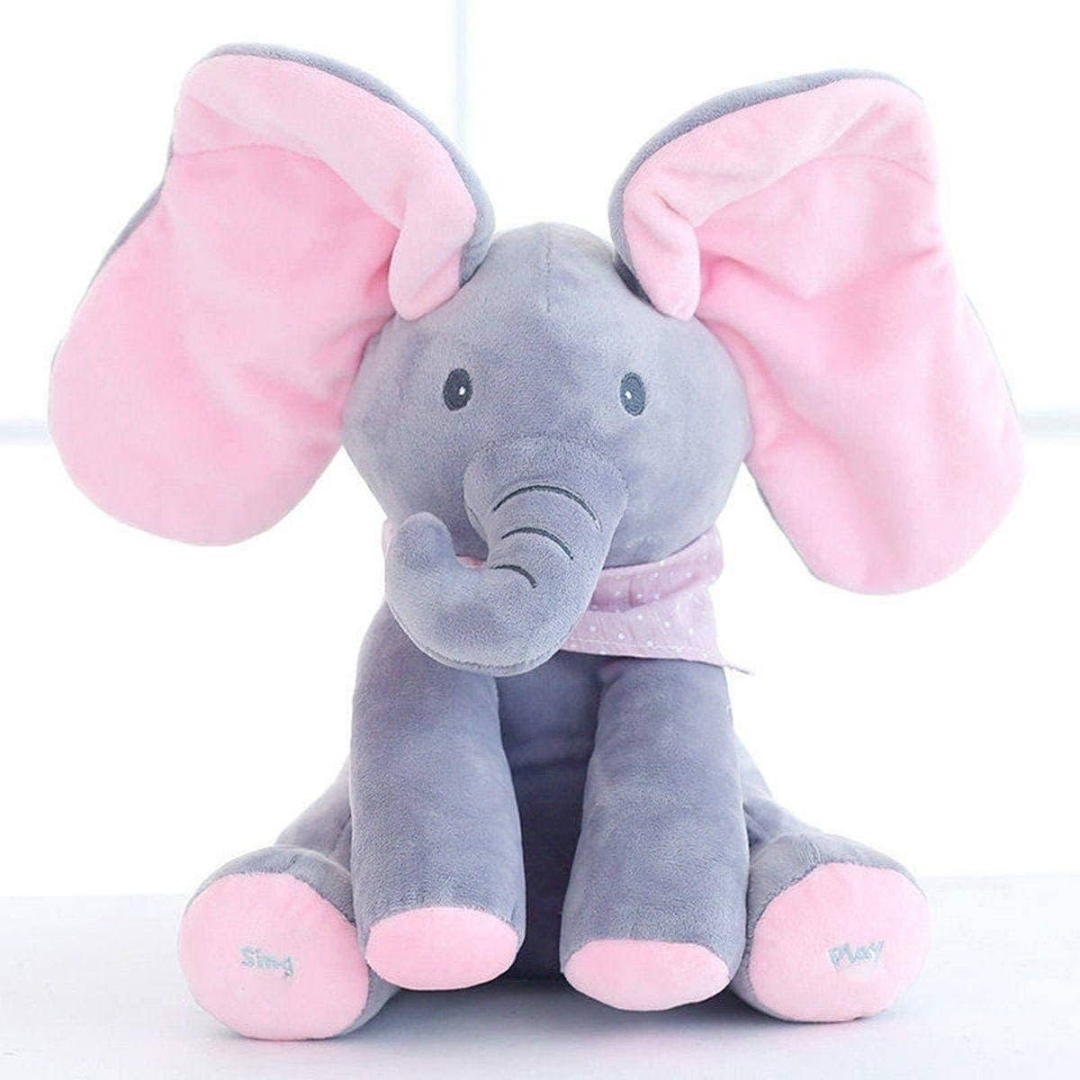 Belro Peek a Boo Talking Elephant plush toy with vibrant colors, soft fabric, and expressive features, suitable for children's clothing accessories.