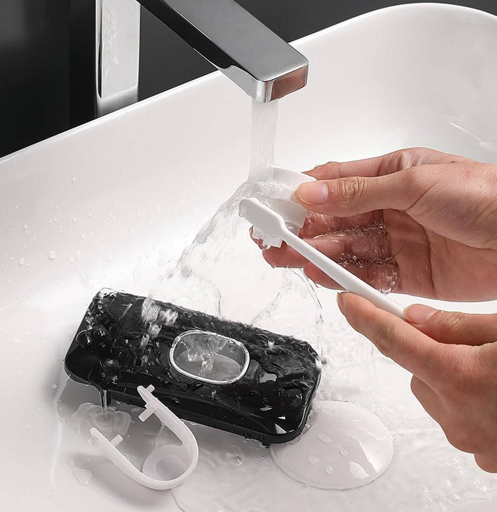 Wall-mounted Belro automatic toothpaste dispenser for hands-free, convenient oral care in the health and beauty bathroom.