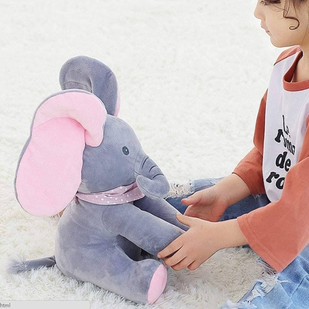 Belro Peek a Boo Talking Elephant plush toy for children, featuring vibrant colors and soft fabric, suitable for cuddling and play.
