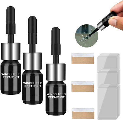 Belro windshield repair kit with tools and resin for fixing car windshield chips and cracks at home.