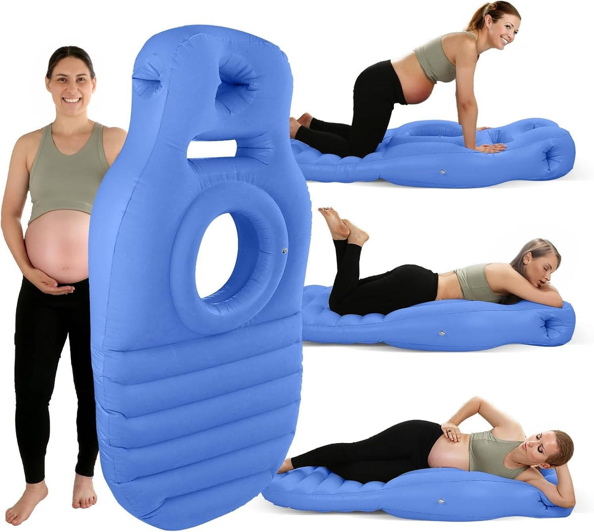 Belro pregnancy pillow designed for stomach support, shown lying on a bed for comfortable pregnancy resting.
