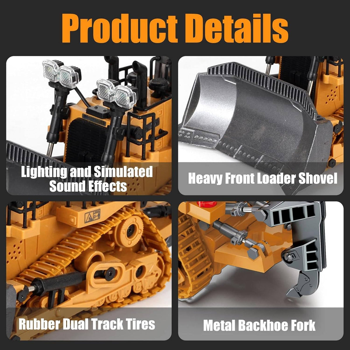 Belro 4WD remote control excavator bulldozer toy with realistic design and durable construction for kids' play.