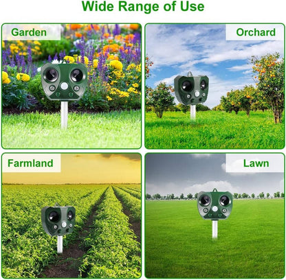 Belro ultrasonic bird and pest scarer device for outdoor pest control, designed to deter pigeons and pests in the garden.