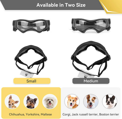 Belro dog goggles sunglasses with adjustable straps and tinted lenses for eye protection during outdoor activities.