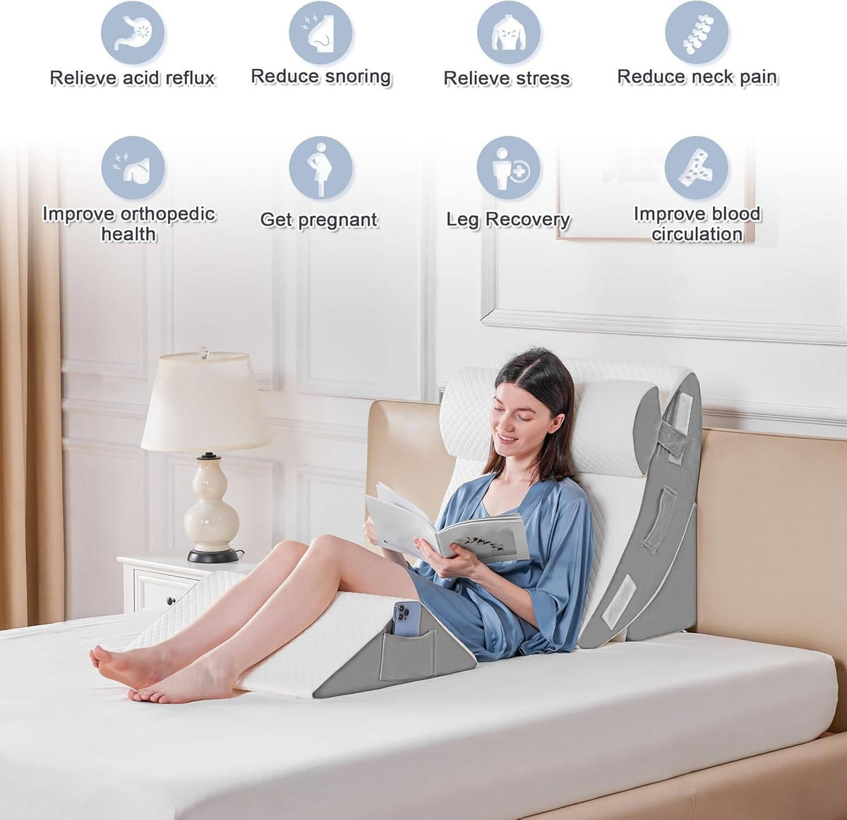 Set of four Belro orthopedic bed wedge pillows for improved support and comfort in bedding and sleep arrangements.