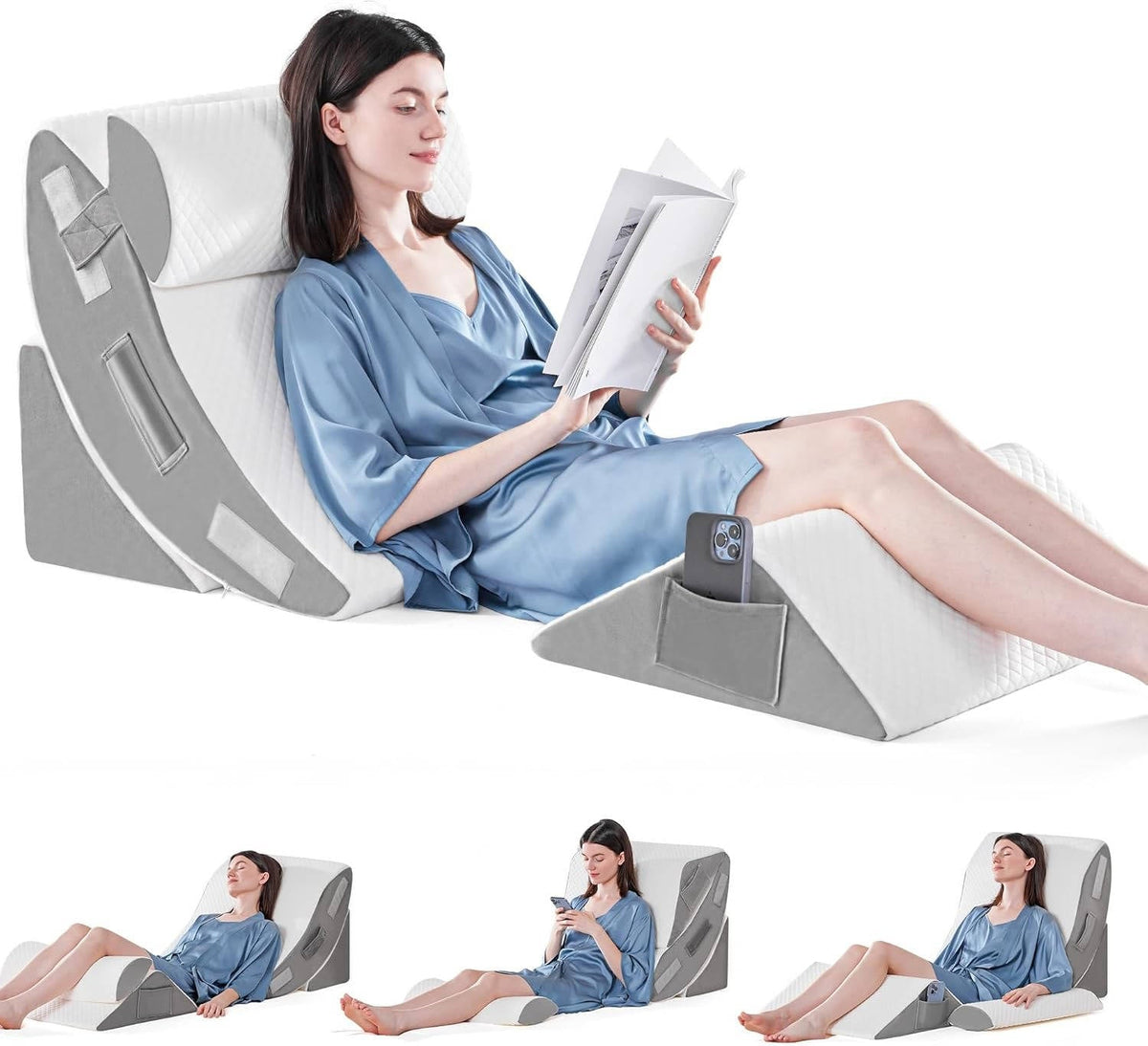 Set of four Belro orthopedic bed wedge pillows for improved comfort and support in home bedding arrangements.
