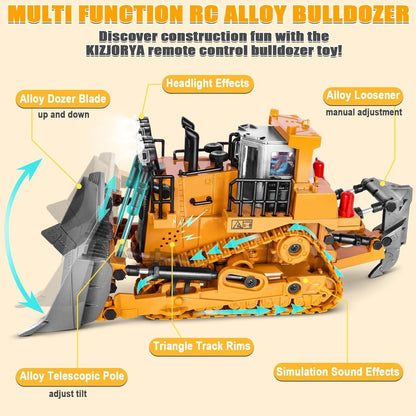 Belro 4WD remote control excavator bulldozer toy with moving arms and tracks, perfect for kids' construction play.