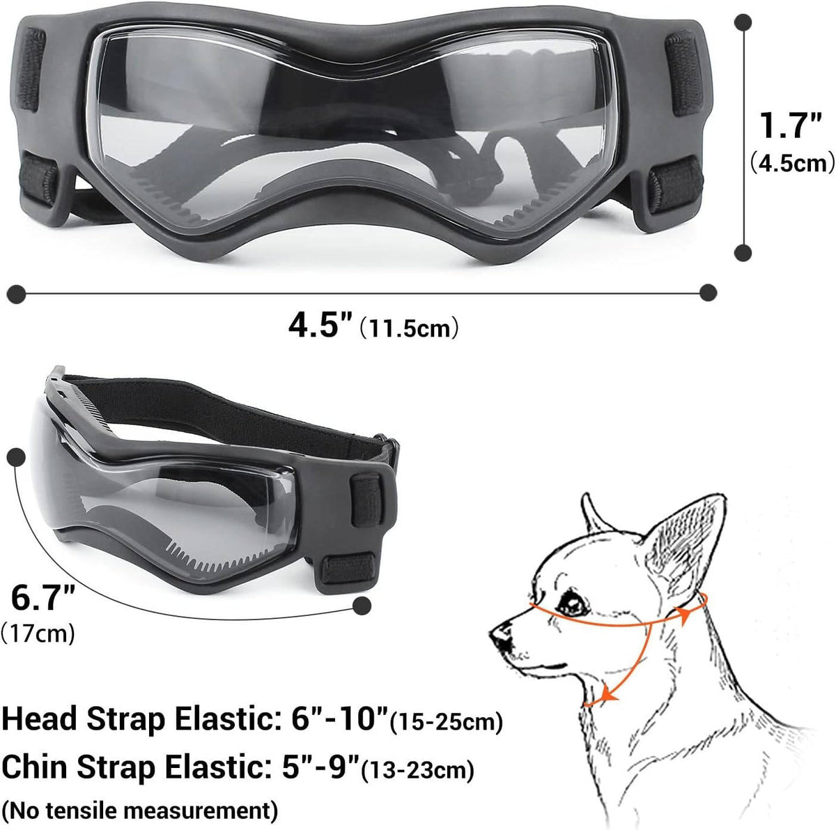Belro dog goggles with clear lenses and adjustable strap, designed to protect dogs' eyes during outdoor activities.