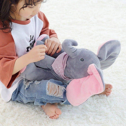 Belro Peek a Boo Talking Elephant toy for children, featuring colorful fabric and playful design, suitable for kids' clothing accessories.