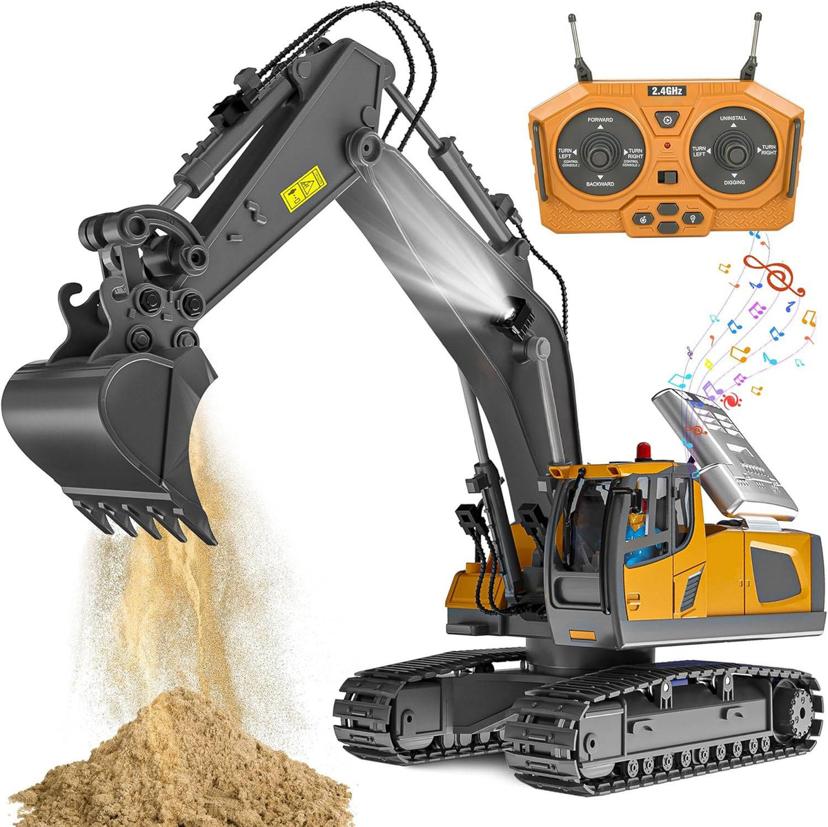 Belro 4WD remote control excavator and bulldozer toy with dump function, suitable for kids, detailed construction vehicle design
