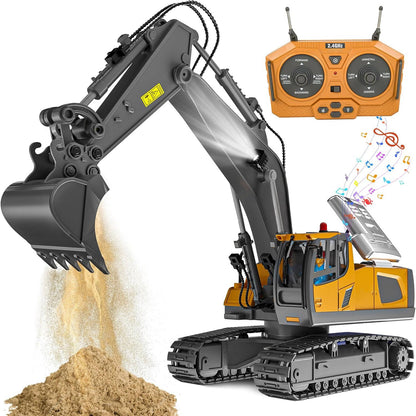 Belro 4WD remote control excavator and bulldozer toy with dump function, suitable for kids, detailed construction vehicle design