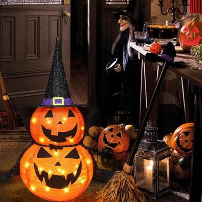 Two 3ft collapsible Halloween pumpkin lights for indoor or outdoor garden decoration by Belro, featuring illuminated festive design.