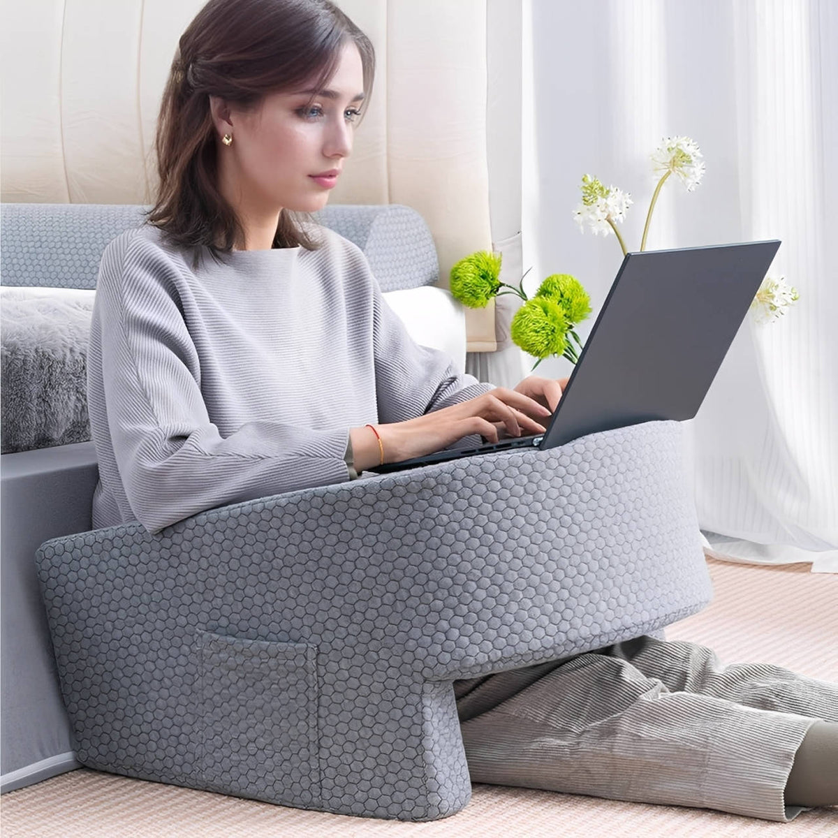 Belro reading pillow for bed, supportive cushion for comfortable reading or lounging in bed, in a cozy home setting