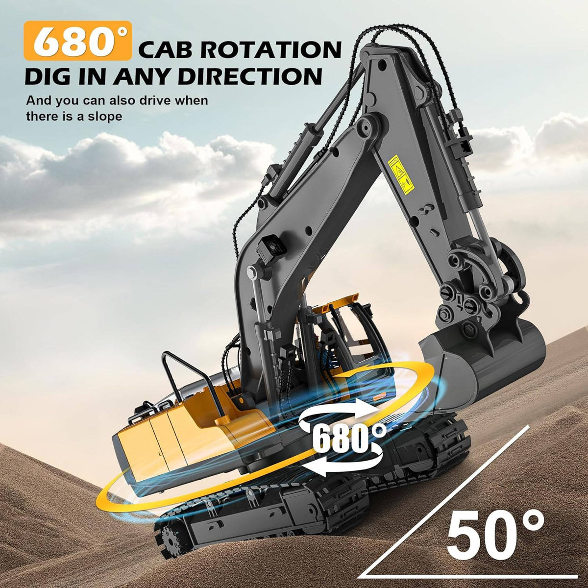 Belro 4WD remote control excavator bulldozer toy with realistic details and movable parts for kids' play and construction fun.