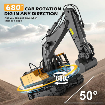 Belro 4WD remote control excavator bulldozer toy with realistic details and movable parts for kids' play and construction fun.