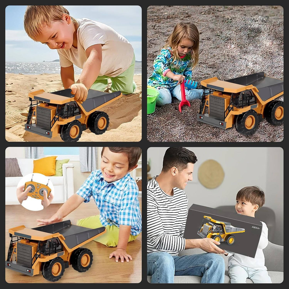 Belro 4WD remote control excavator bulldozer toy with realistic details, perfect for kids' play and outdoor fun.