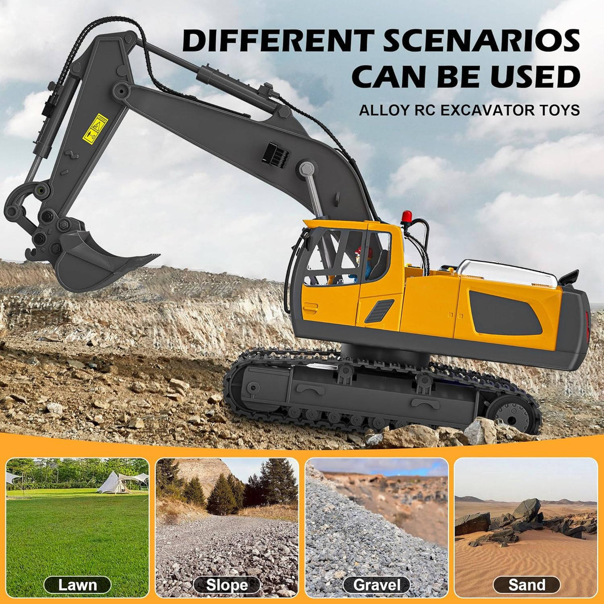 Belro 4WD remote control excavator bulldozer toy with moving arms and tracks, ideal for kids' construction play and imaginative fun.