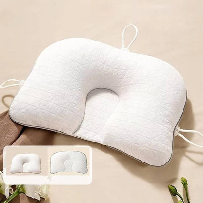 Belro baby pillow for flat head, soft cushioning designed to support infants' head shape, in a cozy bedding setting.