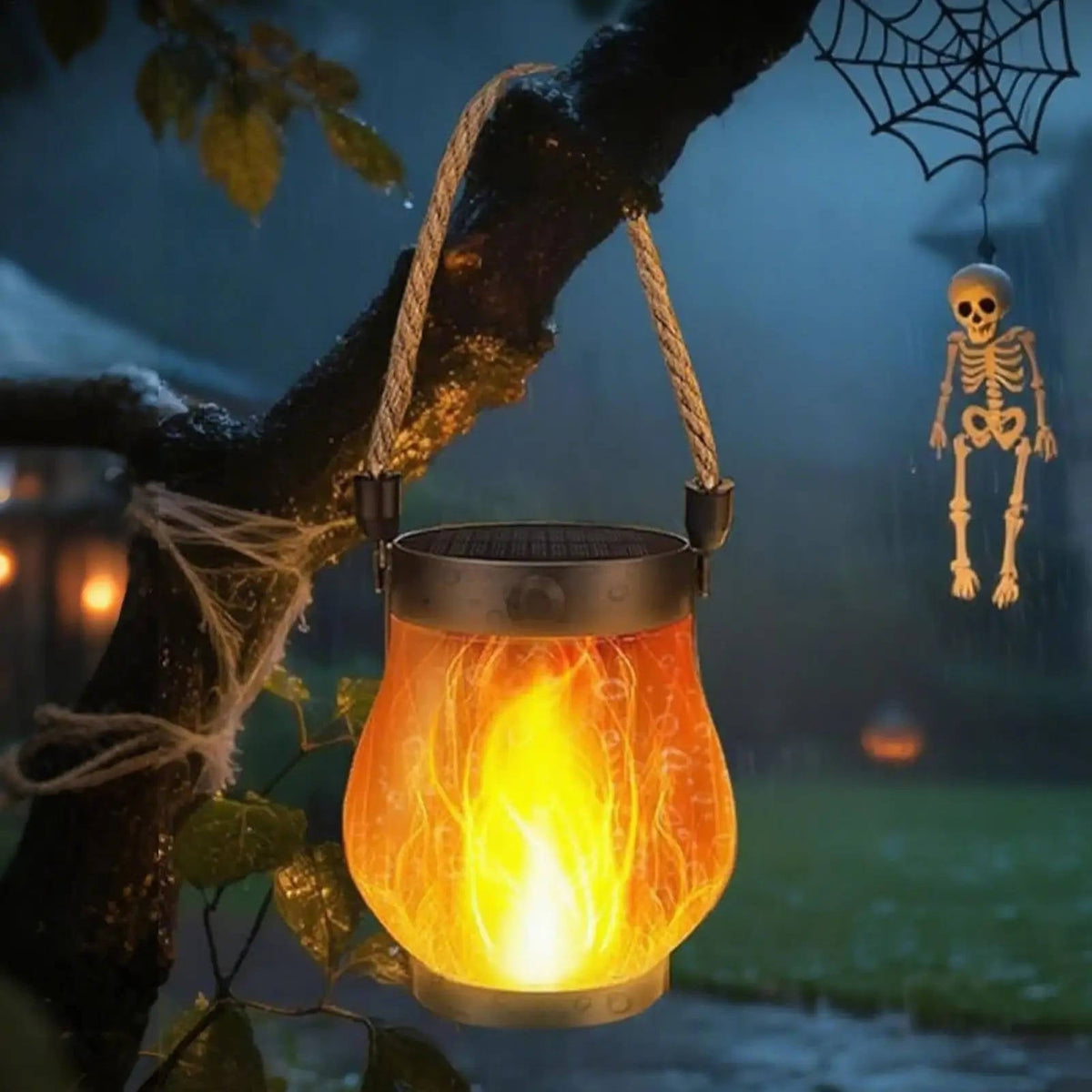Belro solar outdoor porch flame lanterns emitting warm, flickering light for outdoor lighting and ambiance.