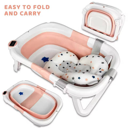 Belro foldable newborn baby bath tub in soft blue, compact and portable for gentle bathing of infants and young children.