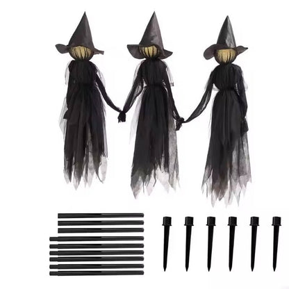 Belro sound-activated Halloween decoration featuring a hand holding a witch, suitable for indoor and outdoor display.