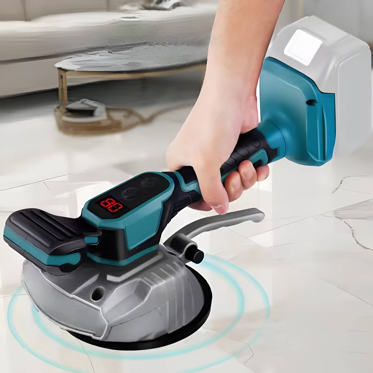 Belro Tile Suction and Vibration Tool, hand tool for cutting tiles, featuring suction cup and vibration mechanism, on white background.