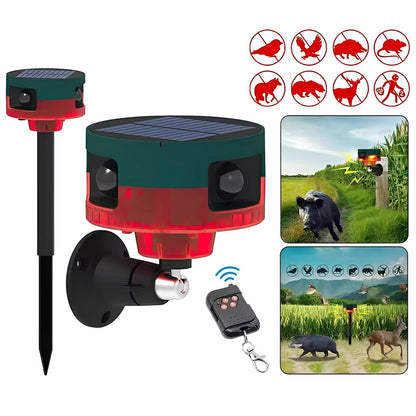 Belro 360-degree solar repeller for pigeons, birds, wild boars, rabbits, and deer in outdoor garden pest control.