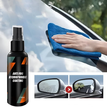 Belro Windshield Water Repellent applied to a car windshield, showcasing clear water runoff and enhanced visibility in a home and garden setting