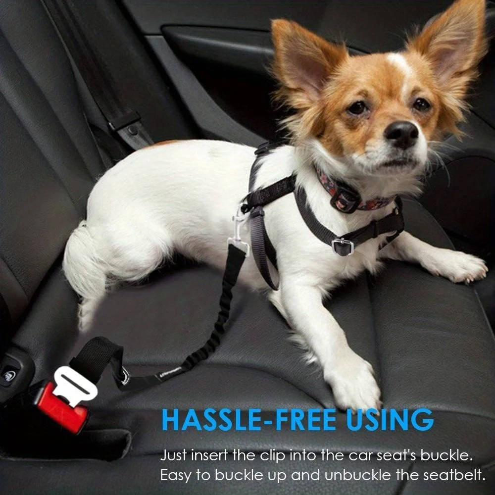 Belro dog car seat safety belt attached to a car seat, ensuring pet safety during travel with adjustable strap and clip.