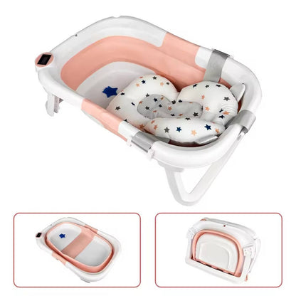 Foldable Belro newborn baby bath tub in soft blue with ergonomic design and foldable feature for easy storage and comfort.