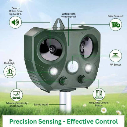 Belro ultrasonic pigeon and bird scarer device for outdoor pest control in home and garden, designed to deter pests effectively.