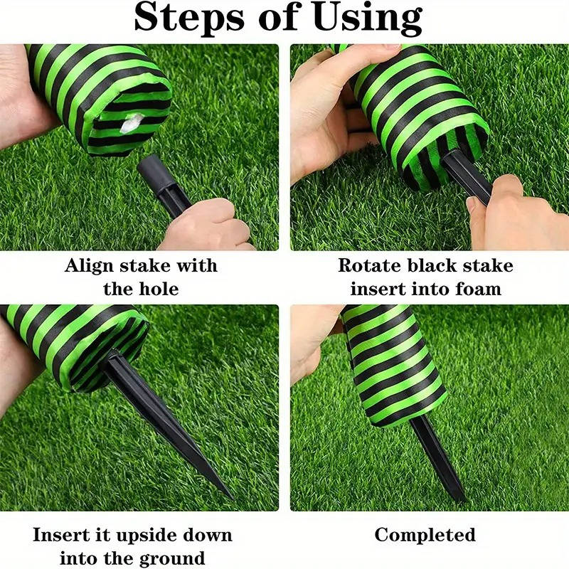 Belro Witch Legs Halloween decoration featuring spooky, striped stockings and attached wooden stakes for festive outdoor holiday decor.