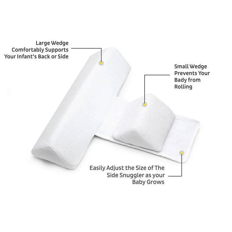 Belro newborn side sleeper wedge pillow with anti-roll design, ideal for safe side sleeping for babies in home and bedding use.