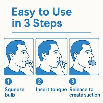 Belro Sleep Apnea Tongue Retainer for snoring relief, non-invasive sleep aid device, shown in use.