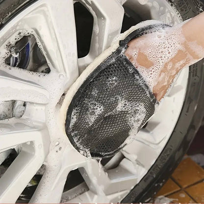 Belro microfiber car cleaning cloth, soft and absorbent, shown draped on a car surface, ideal for polishing and detailing.