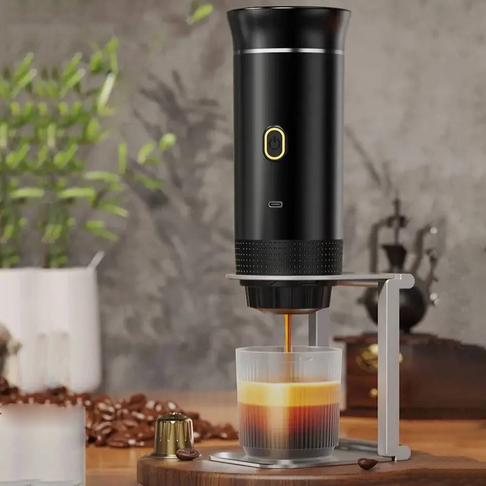 Belro portable coffee maker for espresso, cappuccino, and drip coffee, compact kitchen appliance with stainless steel finish.