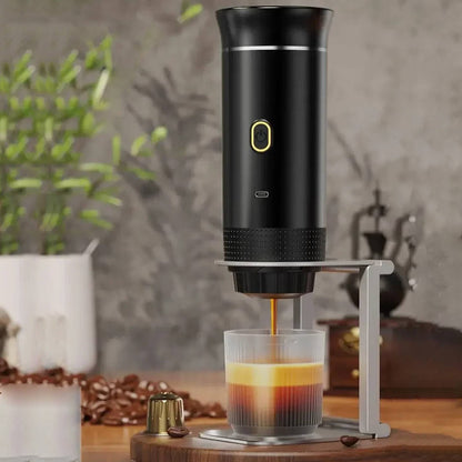 Belro portable coffee maker for espresso, cappuccino, and drip coffee, compact kitchen appliance with stainless steel finish.