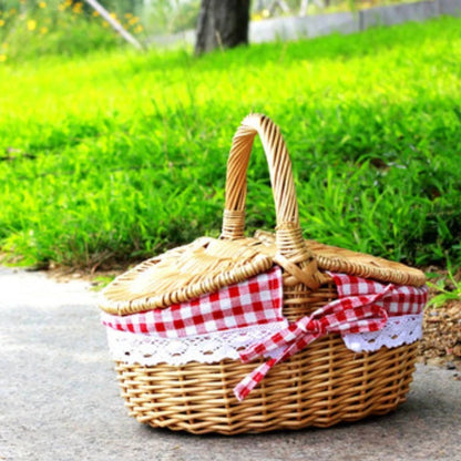 Belro wicker picnic basket with leather straps, featuring a woven handle and classic design for outdoor dining and gatherings.