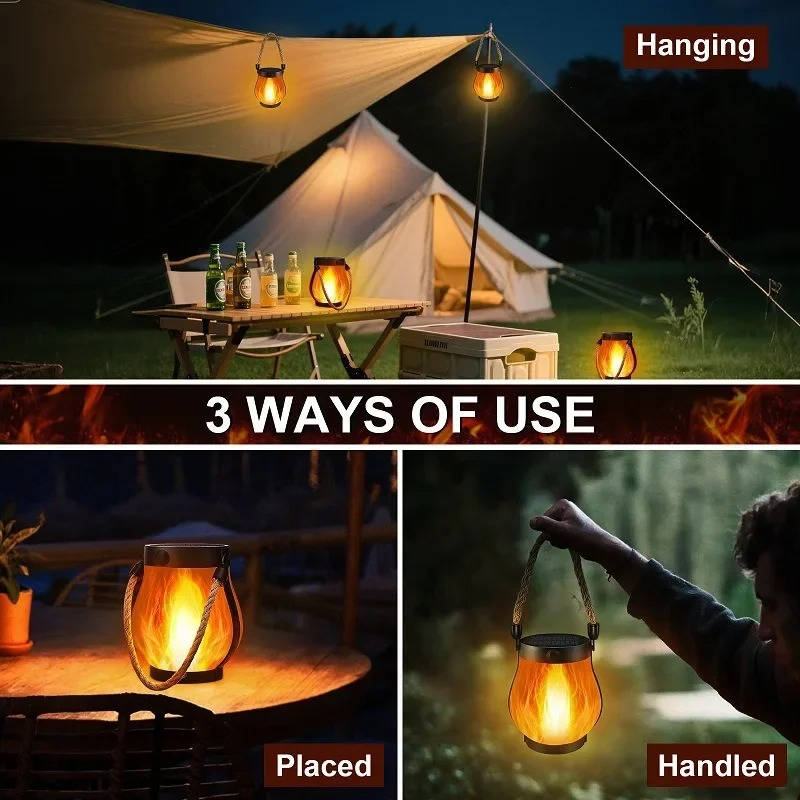 Belro solar outdoor porch flame lantern showing glowing flame design, ideal for garden lighting and outdoor decor.