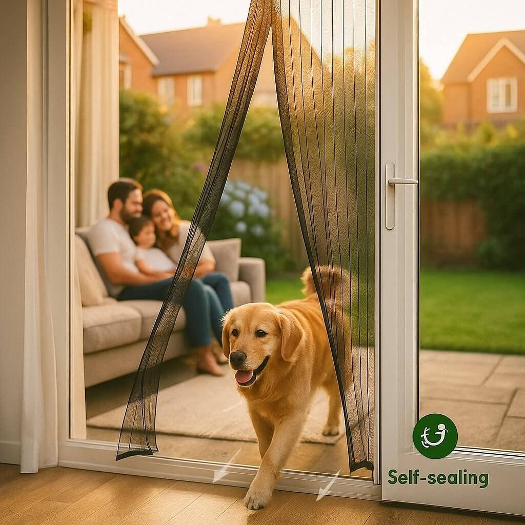 Belro magnetic screen door for men, custom sizes, self-sealing mosquito net, ideal for summer evenings and insect protection.