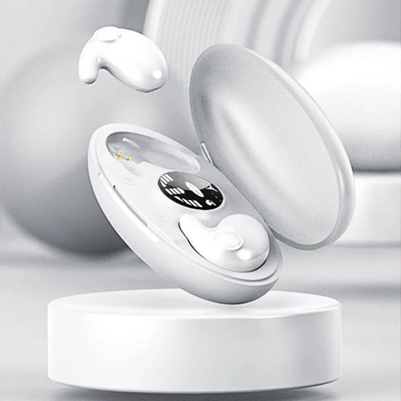 Wireless Belro earbuds for sleeping, black in-ear design with soft silicone tips for comfortable rest and sound isolation.