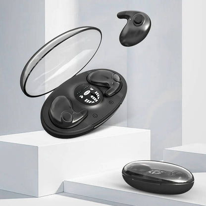 Wireless Belro earbuds for sleeping, small in-ear design with sleek black finish, ideal for comfort and noise reduction during rest.